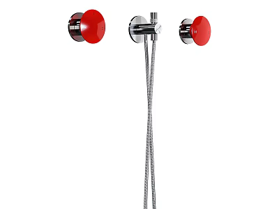 Modern Shower Faucet With Red Round Knobs And Chrome Flexible Hose 3d model
