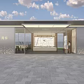 Sleek Modern Real Estate Sales Office With Glass Facade And Professional Property Display Area
