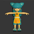 Toy Figure With Blue Cat Ears Yellow Apron And Tail Arms Outstretched