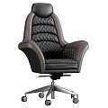 Modern Leather Office Chair With Diamond Pattern Black Brown Design And Metal Base Wheels
