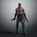 Game Movie Character in Green Cap Sleeveless Top with Apron Tool Belt and Red Tools