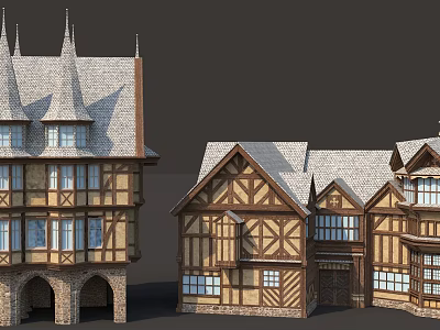 Traditional Detached Villa Featuring Timber Frame Exterior Steep Roof And Stone Walls 3d model