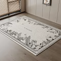 Square Area Rug With Classic Black And White Floral Pattern On Wooden Floor