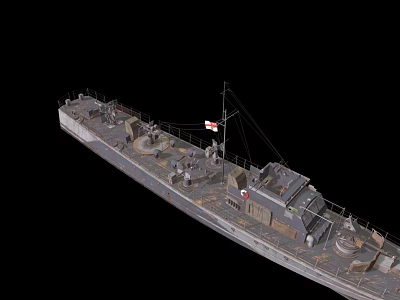 Detailed Warship Model Featuring Turrets Deck Equipment Hull And Flag 3d model