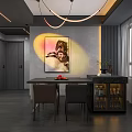 Modern Living and Dining Room Interior Design With Gray Sofa Marble Wall Warm Lighting And Polished Floor