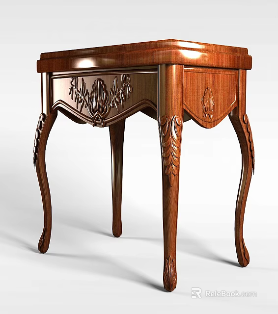Elegant Traditional Wooden Side Table With Carved Details And Curved Legs 3d model 