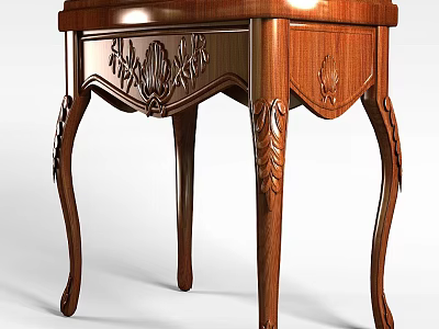 Elegant Traditional Wooden Side Table With Carved Details And Curved Legs 3d model