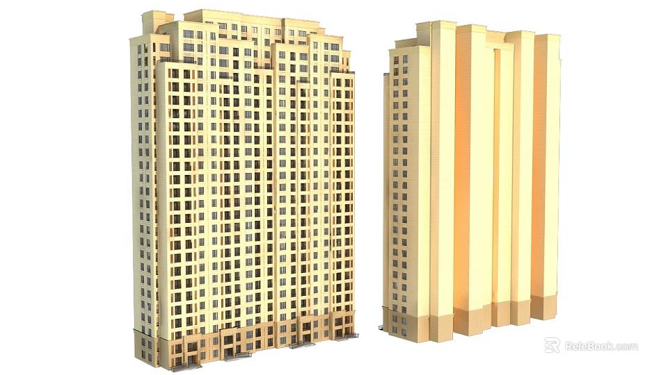 High Rise Residential Building With Beige Exterior And Modern Architectural Design 3d model 