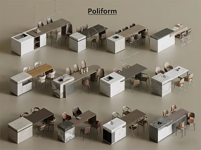 Elegant Modern Kitchen Island Designs With Various Styles And Dining Chairs 3d model