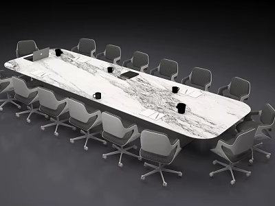 Modern Conference Table With Marble Top And Swivel Office Chairs In Meeting Room 3d model