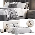 Modern Double Bed With Upholstered Headboard Gray White Bedding And Bedside Table