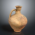 Ancient Clay Vase Sculpture with Hand Carved Textured Surface and Traditional Design