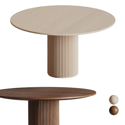 Round Wooden Dining Tables In Light Dark Tones With Vertical Striped Legs 3d model