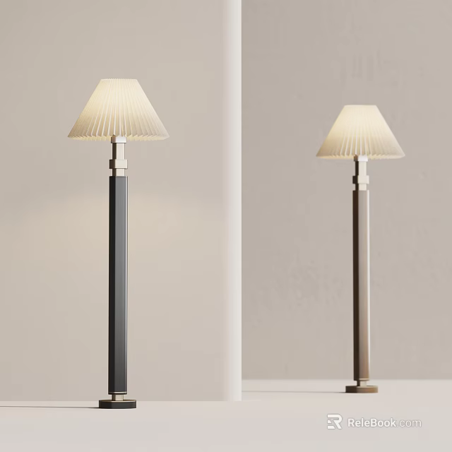 Two Modern Floor Lamps With Pleated Shades And Stylish Stands 3d model 