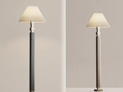 Two Modern Floor Lamps With Pleated Shades And Stylish Stands 3d model