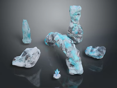 Rock And Crystal Scene Components Featuring Arched Standing Irregular Blocks And Small Blue White Crystals 3d model