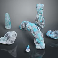 Rock And Crystal Scene Components Featuring Arched Standing Irregular Blocks And Small Blue White Crystals