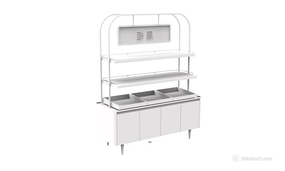 Sleek White Multi Tiered Display Shelf With Lower Cabinets For Retail Stores 3d model 