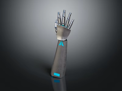 Bionic Robotic Arm Character With Metallic Structure And Blue Accents Design 3d model