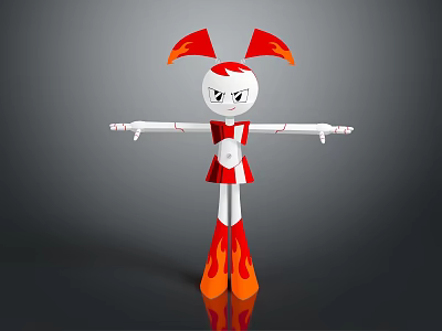 Cartoon Character With Red Flame Ears White Body Red Skirt And Orange Flame Legs 3d model