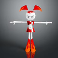 Cartoon Character With Red Flame Ears White Body Red Skirt And Orange Flame Legs