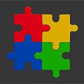 Vibrant Red Yellow Blue Green Building Blocks Assembled As Puzzle On Dark Background With Reflection