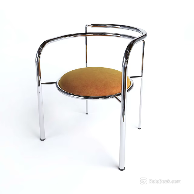 Modern Leisure Chair with Chrome Frame and Orange Velvet Seat Curved Armrests and Contemporary Design 3d model 
