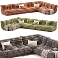 Comfortable L Shaped Sectional Sofa With Tufted Texture Pillows And Blankets In Various Colors