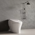 Modern Shower Head In Bathroom Interior With White Toilet And Gray Wall
