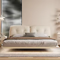 Modern Bedroom Interior Design With Upholstered Bed Nightstand Floor Lamp And Area Rug