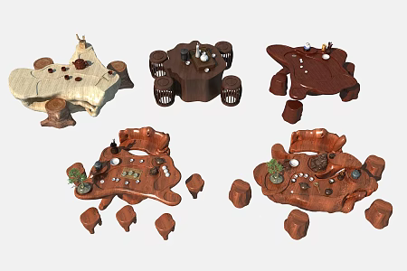 Chinese root carving tea sea root carving tea table 3d model