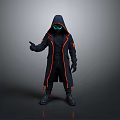 Futuristic Cyberpunk Character Outfit With Black Hooded Coat Orange Lines And Glowing Goggles