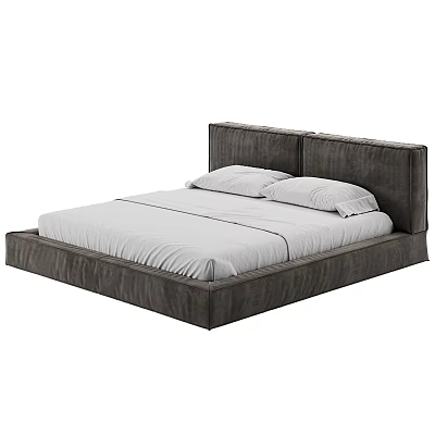 Modern Dark Gray Upholstered Double Bed With White Linens And Pillows 3d model
