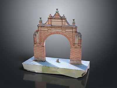Scenic Winter Landscape Featuring Red Brick Arch With Decorative Top Details And Snow 3d model