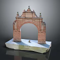 Scenic Winter Landscape Featuring Red Brick Arch With Decorative Top Details And Snow