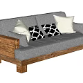 Modern Two Seater Sofa With Wooden Frame Gray Cushion And Decorative Pillows