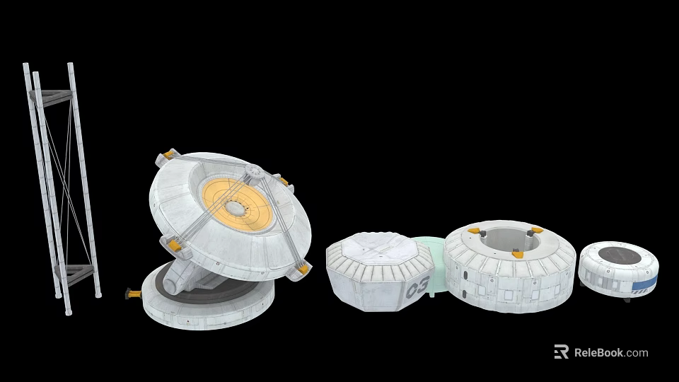 Industrial Equipment Circular Mechanical Components With Metal Construction And Structural Support Bases 3d model 