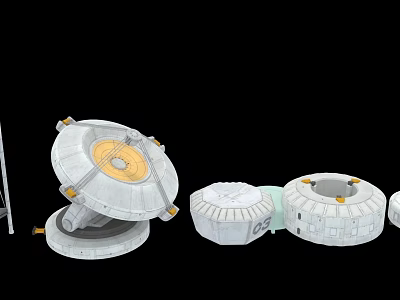 Industrial Equipment Circular Mechanical Components With Metal Construction And Structural Support Bases 3d model