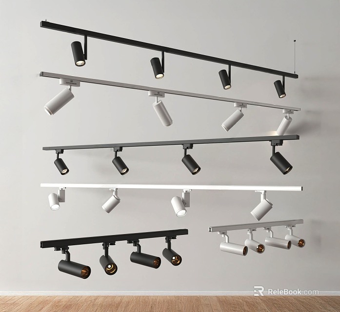 Modern Track Downlights And Spotlights In Black And White For Interior Lighting 3d model 