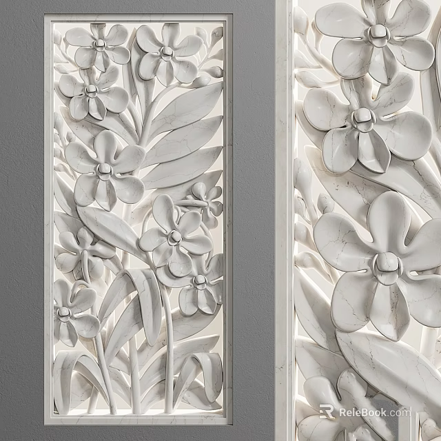 White Ornamental Carved Panels Featuring Intricate Floral And Leaf Patterns 3d model 