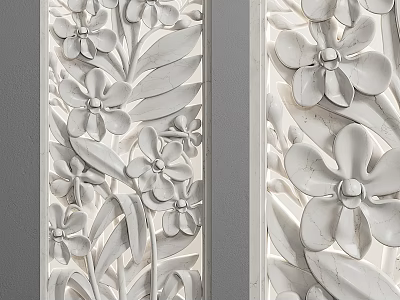 White Ornamental Carved Panels Featuring Intricate Floral And Leaf Patterns 3d model