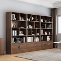Modern Wooden Bookcase With Multiple Shelves Books And Decor Items In Bright Interior