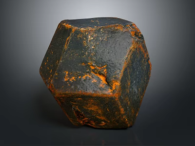 Natural Wood Stone Polyhedral Raw Specimen Featuring Dark Gray Black And Orange Veins 3d model