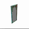 Decorative Green Ornate Frame Mirror Reflecting Living Room Sofa And Pillows