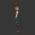Human 3D Character Model with Brown Hair Ornate Blue Gold Outfit Cloak and Dagger