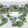 Lush Arbor Trees Garden Design With Various Plants And Flower Beds