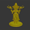 Magical Witch Creature In Purple Robe With Star Hat Holding Orbs On Yellow Base