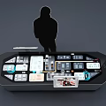 Modern Interactive Display Counter With Monitor Products And Person Silhouette