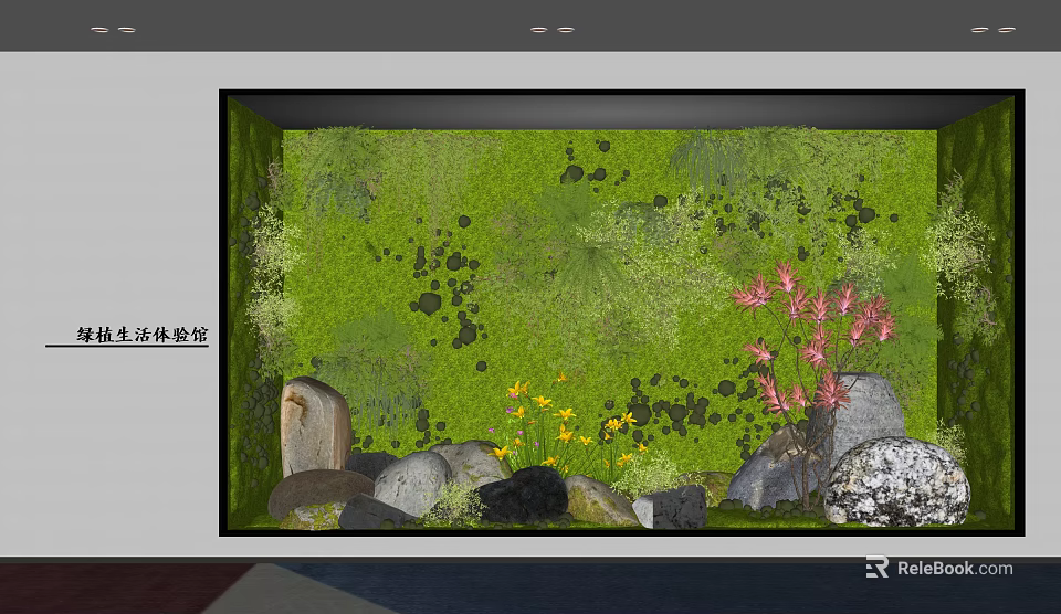 Commercial Landscape Design With Ecological Experience Green Moss Flowers And Stones 3d model 