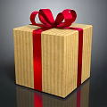 Elegant Gift Box With Yellow Striped Wrapping And Red Ribbon Bow Decoration